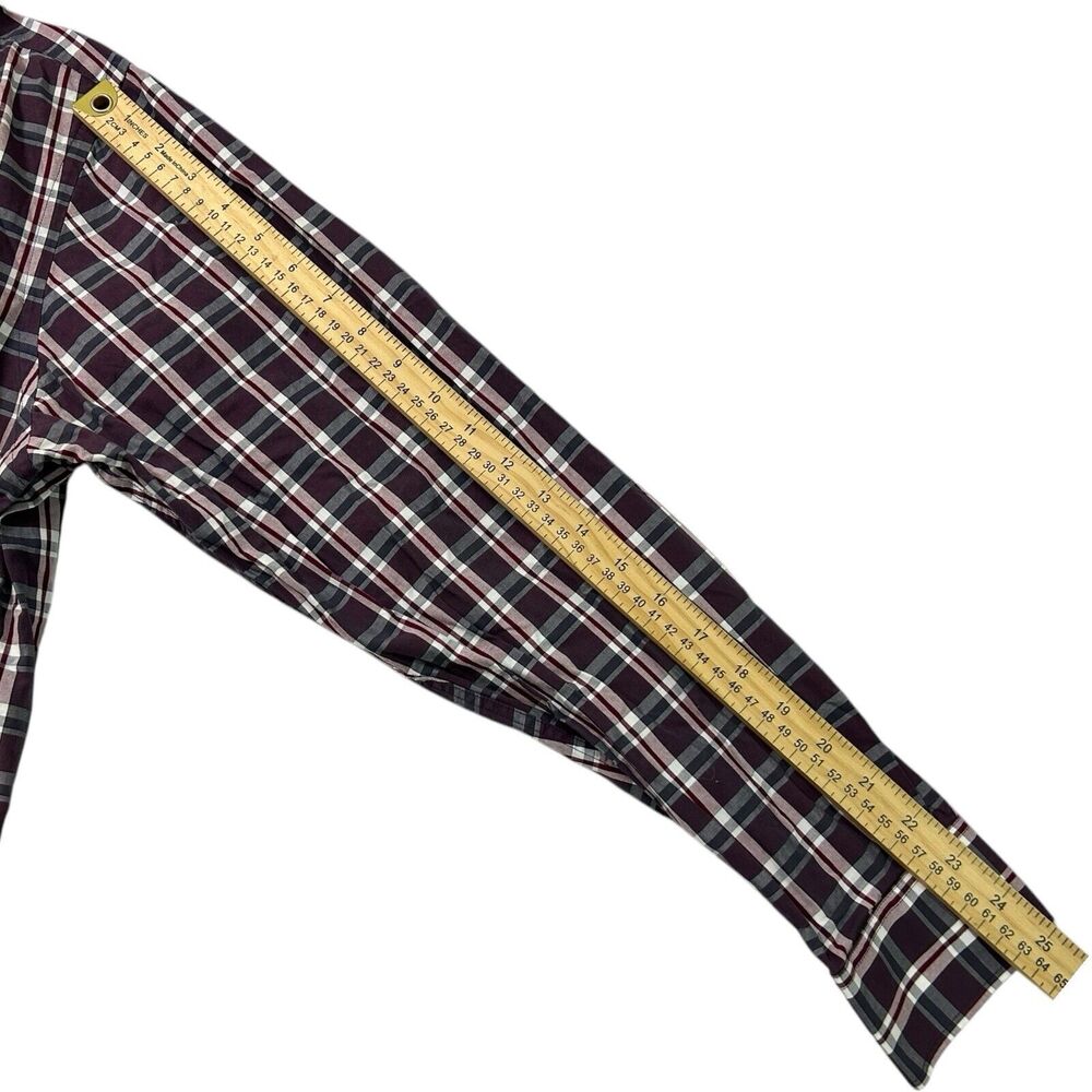 Michael Kors Mens Plaid Button Down Shirt 16 34/35 Burgundy Gray White - Picture 8 of 12